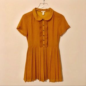 Forever 21 Mustard Polka Dot Pleated Dress